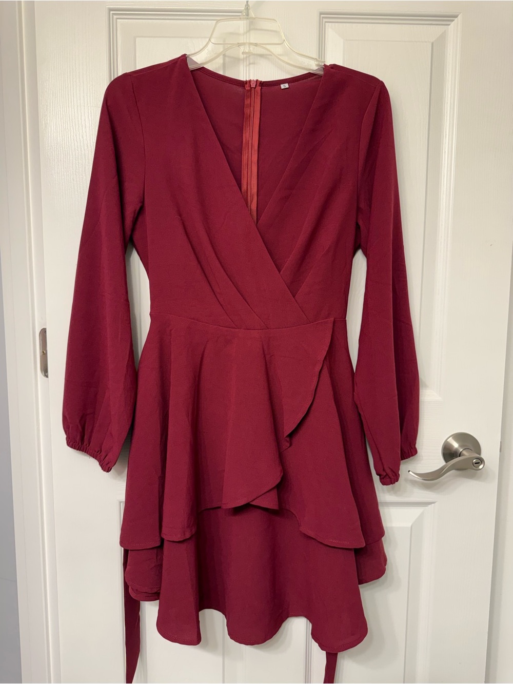 Women’s Burgundy Wrap Ruffle Dress